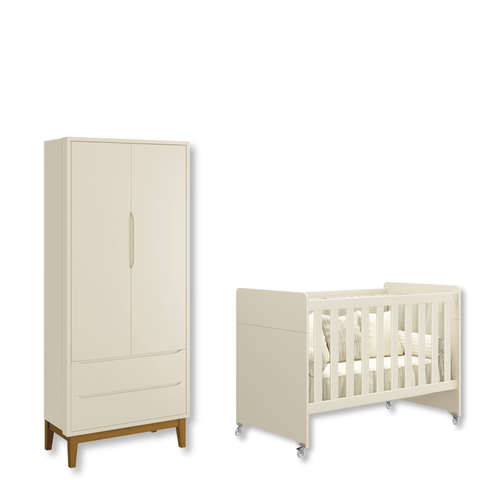 Quarto de Bebê Berço Evolution + Guarda Roupa 2 Portas Areia Fosco Madeira