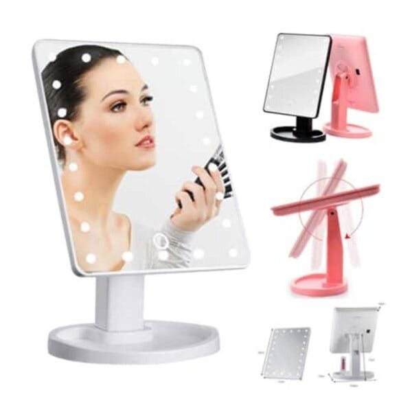 Espelho grande Portátil led maquiagem mesa iluminação de 22 leds aumento giratorio barba - 4
