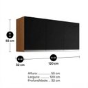 Ver imagem 3 de Armário Aéreo Cozinha Andréia 120cm 3 Portas Multiuso Mdp Amêndoa Preto - Desk Design