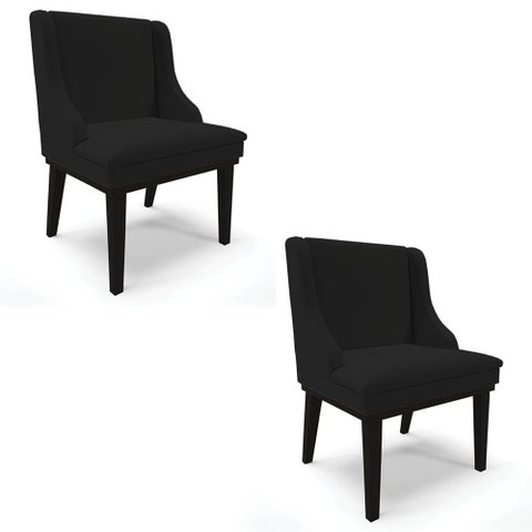 Kit 2 Cadeiras Estofadas para Sala de Jantar Base Fixa de Madeira Preto Lia Linho Preto - Ibiza