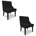 Ver imagem 1 de Kit 2 Cadeiras Estofadas para Sala de Jantar Base Fixa de Madeira Preto Lia Linho Preto - Ibiza