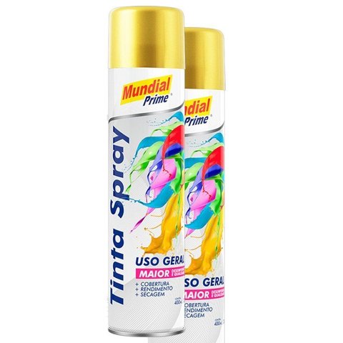 Kit 2 Tinta Spray Metálica Dourado Mundial Prime 400ml