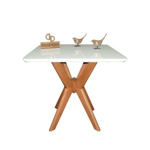 Mesa Sala de Jantar Quadrada Pandora Tampo Laqueado com Vidro 80cm Branca