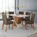 Ver imagem 1 de Conjunto Sala de Jantar Mesa + 6 Cadeiras Solus Marrom/Nature/Off White/Amêndoa