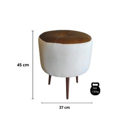 Puff para Sala em Couro e Linho Pés de Madeira Pura Estofados Rezende - 2