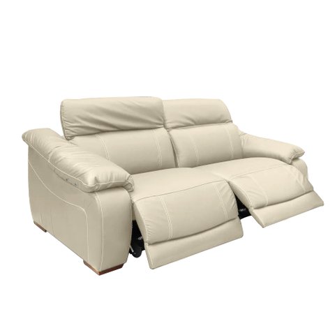 Sofá Elétrico Reclinável Sala de Estar Concepción U076 224cm Modulado Botão Touch Couro Bege Claro G