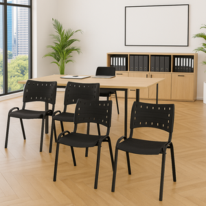 Cadeira Iso Base Preto Igreja, Escola, Escritório - Preto - Kit 4 Peças