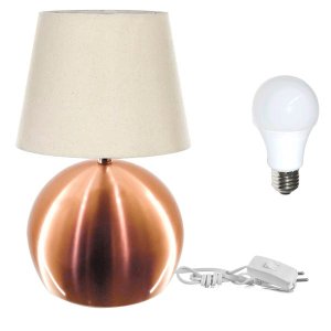 Kit Abajur Bola Cobre Cúpula Bege 3031 com Lâmpada