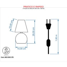 Abajur Bola Preto Cúpula Branca 3021 - 2
