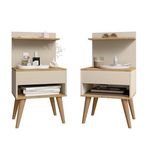 Kit 2 Mesa de Cabeceira Kosovo Cinamomo/off White - Rv Móveis