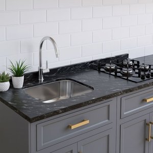 Pia Cozinha Granito Preto Indiano Corte Cooktop Cuba 180cm: Preto Indiano