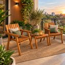 Ver imagem 1 de Conjunto 2 Poltronas e Mesa de Apoio Jardim Madeira Maciça