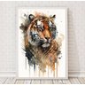 Quadro Decorativo Tigre Aquarela 33x24cm:Madeira preta - 1