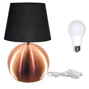 Kit Abajur Bola Cobre Cúpula Preta 3031 com Lâmpada