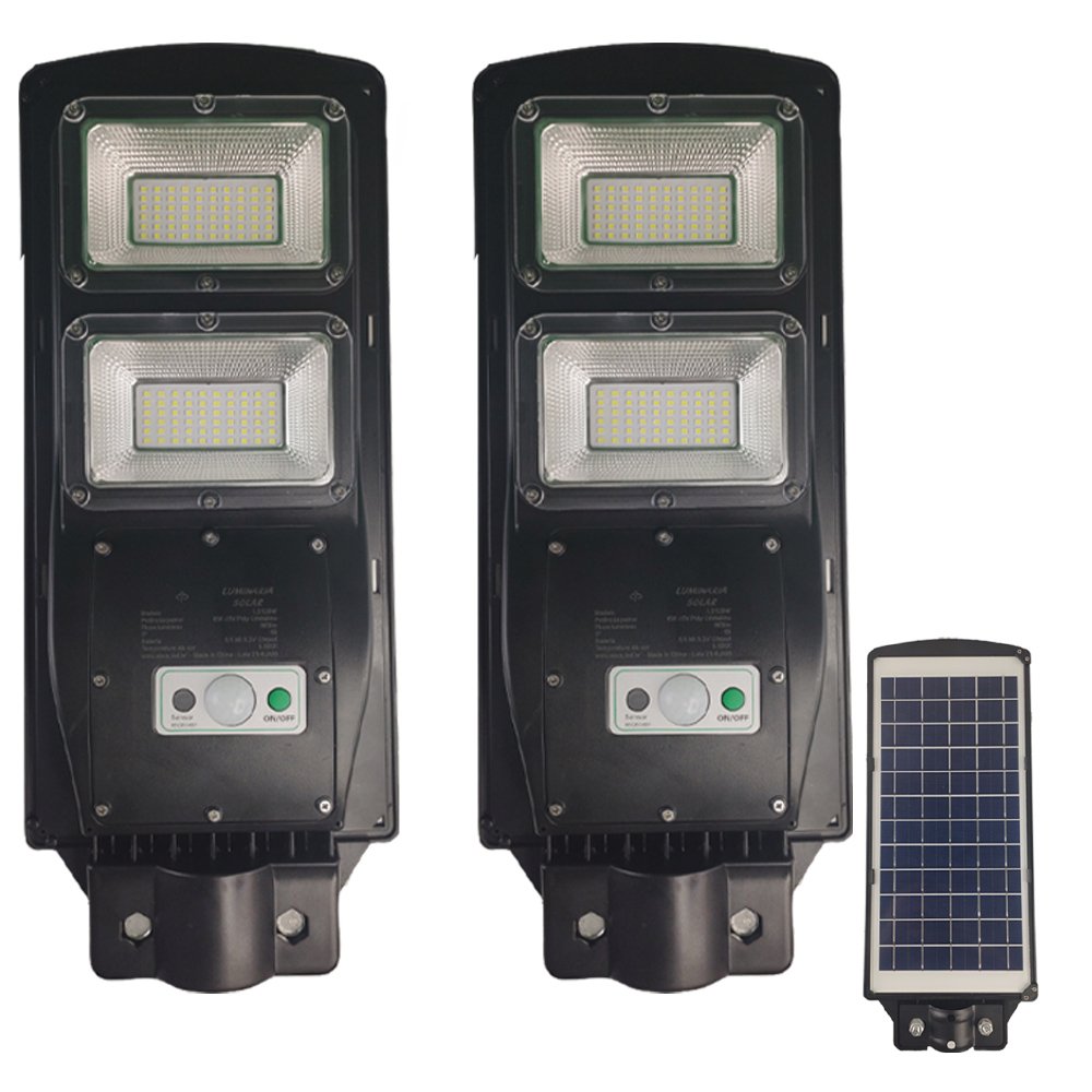 Luminária Solar 120W Poste 2 Unidades LED Controle e Sensor Timer Parede Casas e Jardins