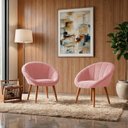 Ver imagem 1 de Kit 2 Poltrona Sala Decorativa Sofia Veludo Rosa Pés Palito Castanho - Arkell