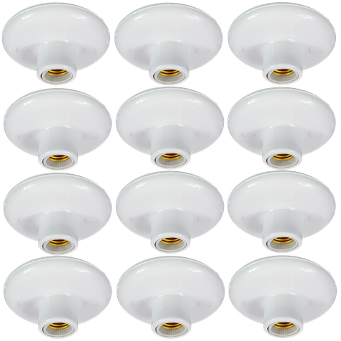 12 Plafon Decorativo Branco Soquete Porcelana E-27 para Led