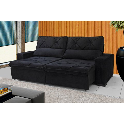 Sofá Retrátil e Reclinável 230 cm Alaska Veludo Preto Chamby Móveis