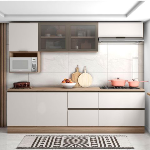 Cozinha Moderna Completa com Nicho 260cm 7 Peças Etna Poliman Móveis
