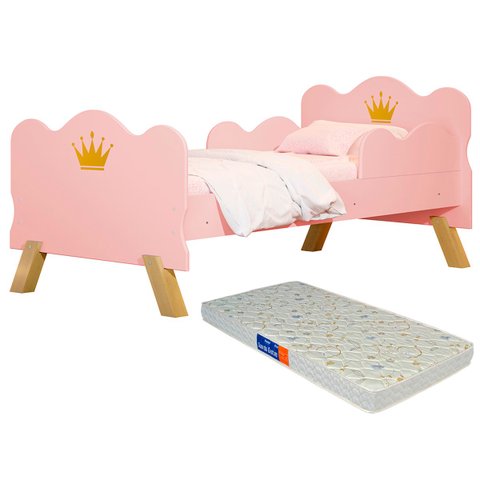 Cama Infantil Princesa Realeza Rosa com Colchão