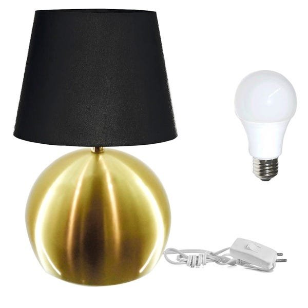 Kit Abajur Bola Dourado Cúpula Preta 3031 com Lâmpada