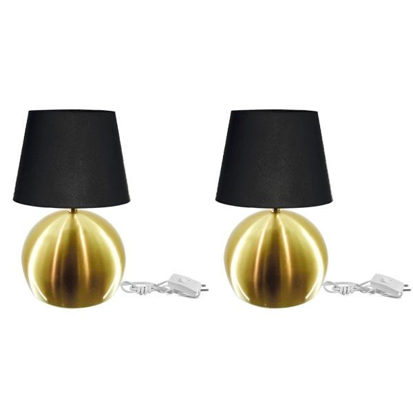 Kit de 2 Abajures Bola Dourado Cúpula Preta 3031