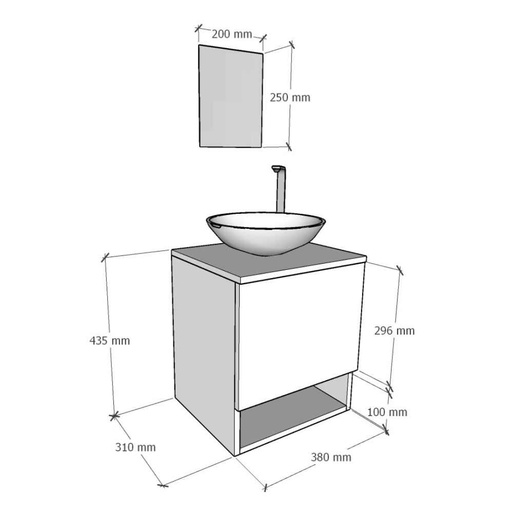 Gabinete para Banheiro 40cm com Cuba e Espelho Completo Lavabo Armário Suspenso - 6