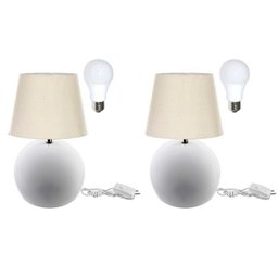 Kit de 2 Abajures Bola Branco Cúpula Bege 3021 com Lâmpada - 1