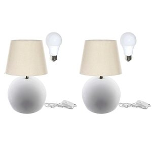 Kit de 2 Abajures Bola Branco Cúpula Bege 3021 com Lâmpada