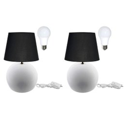 Kit de 2 Abajures Bola Branco Cúpula Preta 3021 com Lâmpada - 1
