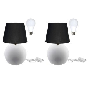 Kit de 2 Abajures Bola Branco Cúpula Preta 3021 com Lâmpada