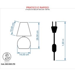 Kit de 2 Abajures Bola Branco Cúpula Preta 3021 com Lâmpada - 3