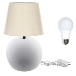 Kit Abajur Bola Branco Cúpula Bege 3021 com Lâmpada - 1