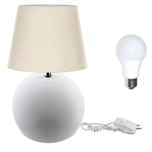 Kit Abajur Bola Branco Cúpula Bege 3021 com Lâmpada