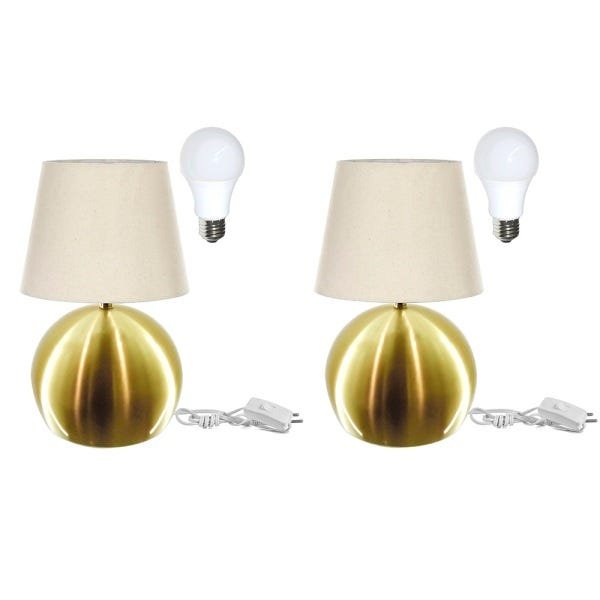 Kit de 2 Abajures Bola Dourado Cúpula Bege 3031 com Lâmpada
