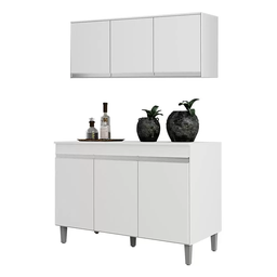 Kit de Cozinha 2 Peças Balcão Manu 120mt e Armário Aéreo Andréia Branco Ajl - 2