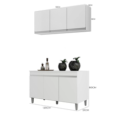Kit de Cozinha 2 Peças Balcão Manu 120mt e Armário Aéreo Andréia Branco Ajl - 4