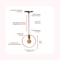 Luminária Pendente Ring Line Lustre Aramado Premium Elegance:rosé - 2