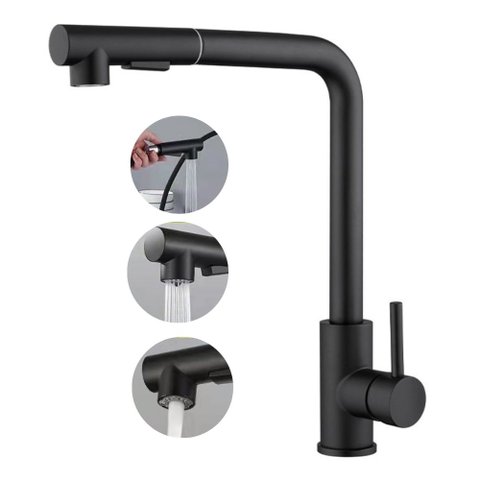 Torneira Cozinha Monocomando Gourmet Inox 304 Preto Fosco