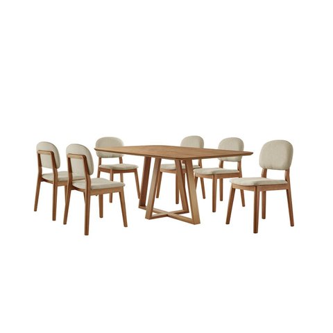 Conjunto Sala de Jantar Mesa Florença 160x90cm Tampo Retângular Laminado Mel com 6 Cadeiras Évora -