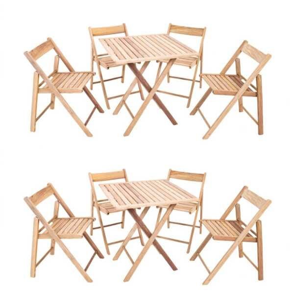 Kit 2 Jogos de Mesa Dobrável de Madeira com 4 Cadeiras Flexo Gourmet sem Pintura - Une Móveis - 1