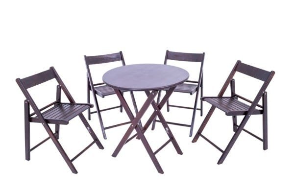 Jogo de Mesa Dobrável de Madeira Redonda com 4 Cadeiras Classic Tabaco - Une Móveis - 1