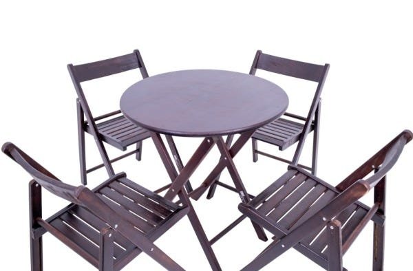 Jogo de Mesa Dobrável de Madeira Redonda com 4 Cadeiras Classic Tabaco - Une Móveis - 2