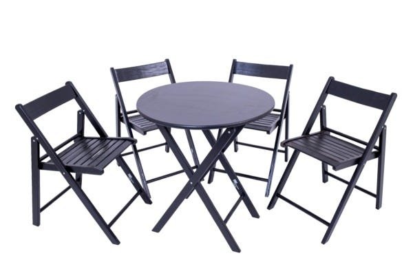 Jogo de Mesa Dobrável de Madeira Redonda com 4 Cadeiras Classic Black - Une Móveis - 1