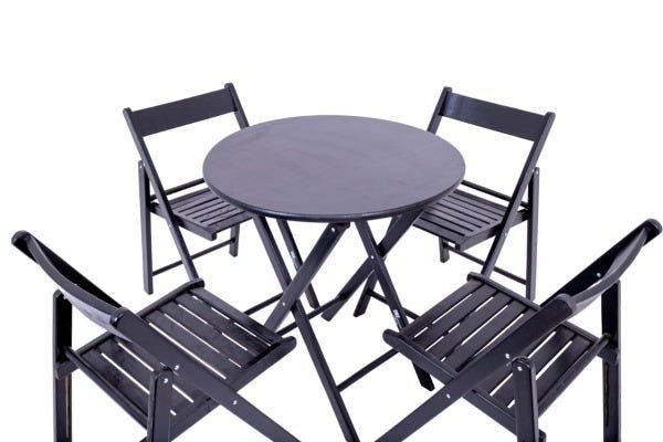 Jogo de Mesa Dobrável de Madeira Redonda com 4 Cadeiras Classic Black - Une Móveis - 2