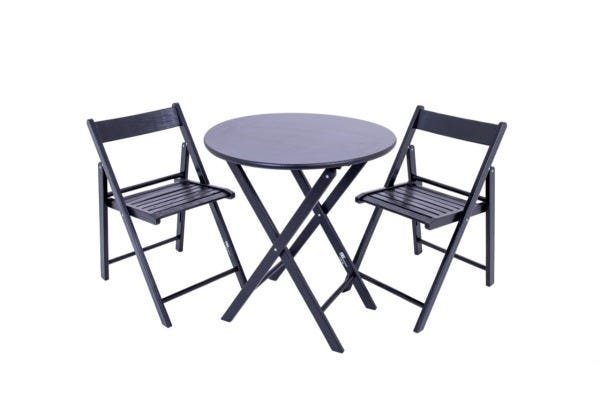 Conjunto de Mesa Dobrável de Madeira Redonda com 2 Cadeiras Classic Black - Une Móveis - 1