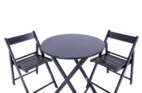 Conjunto de Mesa Dobrável de Madeira Redonda com 2 Cadeiras Classic Black - Une Móveis - 2