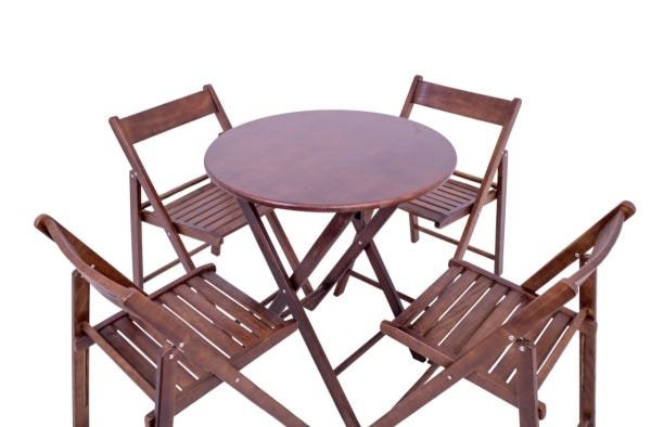 4 Jogos De Mesa Dobrável De Madeira Redonda Com 4 Cadeiras Classic Imbuia - Une Móveis - 3