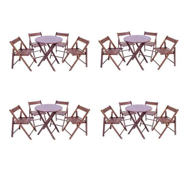 4 Jogos De Mesa Dobrável De Madeira Redonda Com 4 Cadeiras Classic Imbuia - Une Móveis - 1