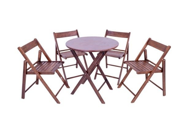 4 Jogos De Mesa Dobrável De Madeira Redonda Com 4 Cadeiras Classic Imbuia - Une Móveis - 2